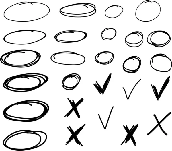 Набор Нарисованных Вручную Кругов Крестов Метки Порядке Круглые Круги Изображения — стоковое фото