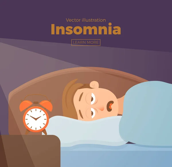 Sleepless man face cartoon character suffers from insomnia. — Stock Vector