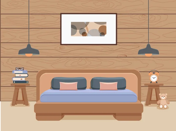 Dormitorio vector interior. Colorida ilustración o — Vector de stock