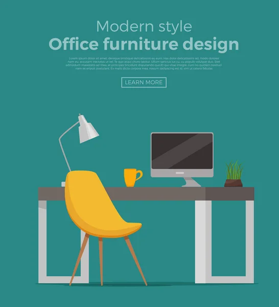 Oficina lugar de trabajo diseño de dibujos animados interiores . — Vector de stock