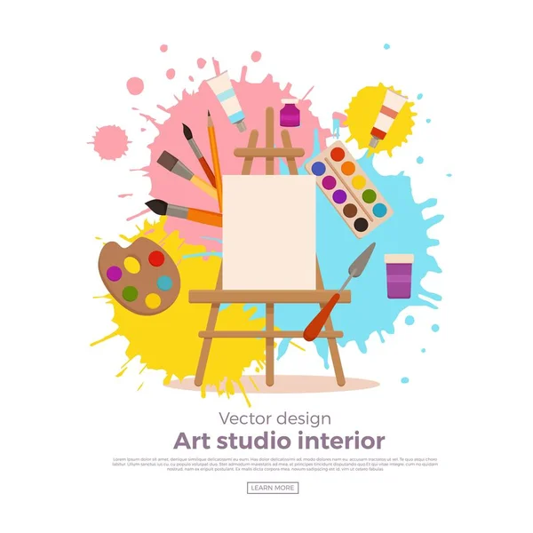 Art studio design interiör färgglada vektorillustration. — Stock vektor