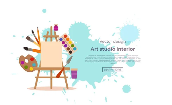 Art studio design interiör färgglada vektorillustration. — Stock vektor
