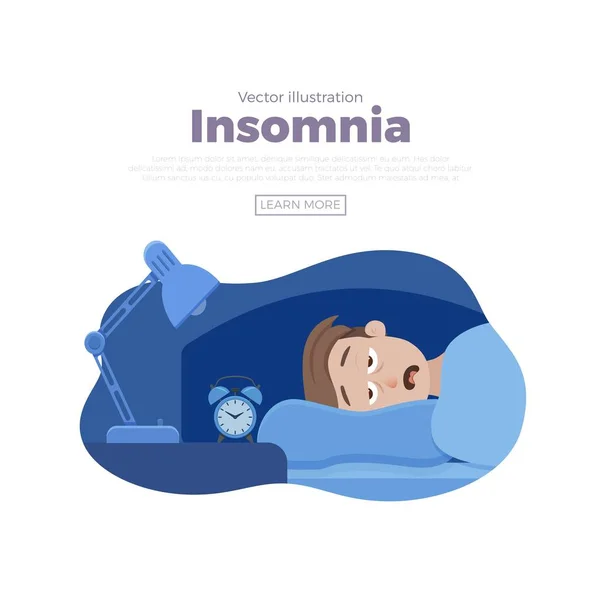 Hombre insomne cara personaje de dibujos animados sufre de insomnio . — Vector de stock