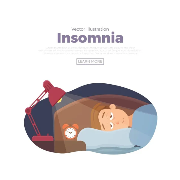 Homme sans sommeil visage personnage de bande dessinée souffre d'insomnie . — Image vectorielle