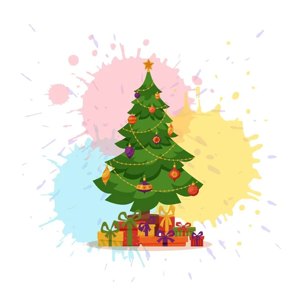 Christmas tree decorated vector illustration. — Stock Vector