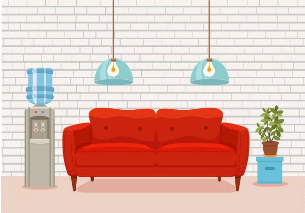 Büro Warteraum Interieur Cartoon Vektor Illustration Flache Designelemente Sofa Lampe — Stockvektor