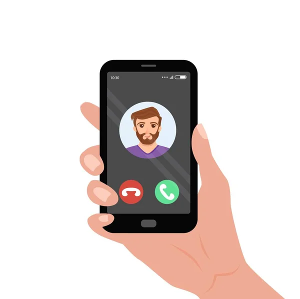 Smartphone main tenant avec appel entrant sur l'écran . — Image vectorielle