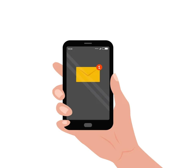 Smartphone portable avec nouvelle notification par e-mail à l'écran . — Image vectorielle