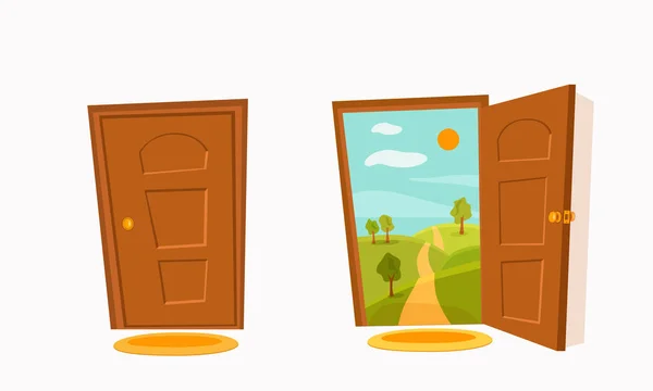 Porte ouverte dessin animé vecteur coloré plat illustration . — Image vectorielle