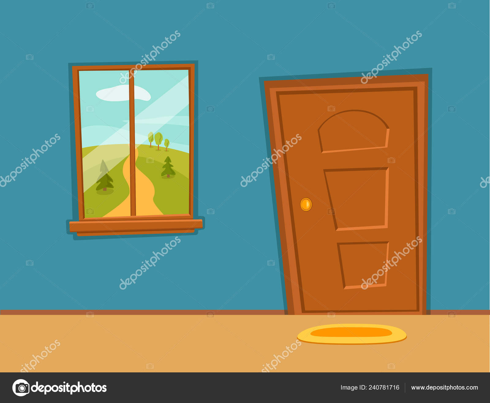 Window And Door Cartoon Colorful Vector Illustration With