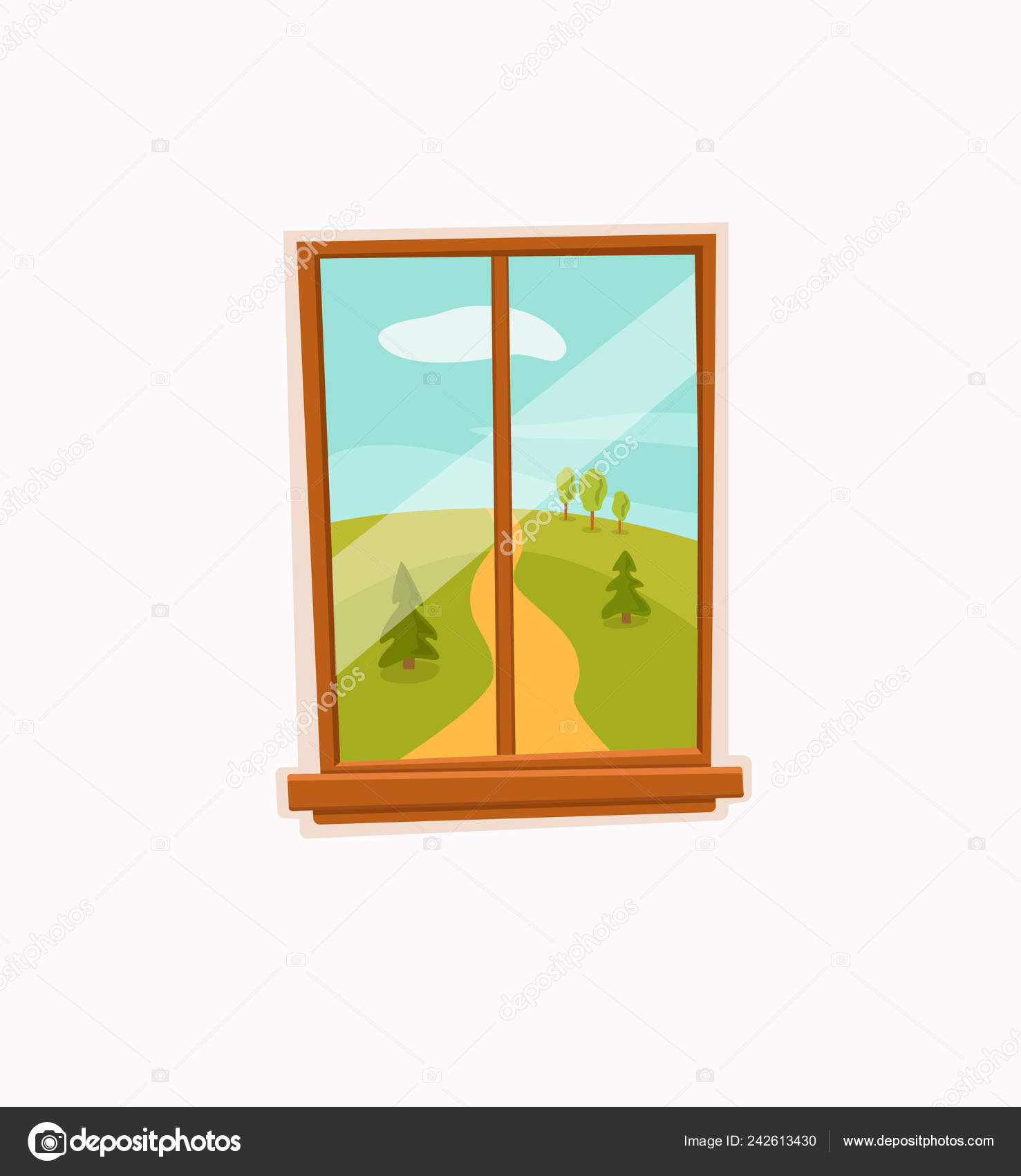 Window And Door Cartoon Colorful Vector Illustration With