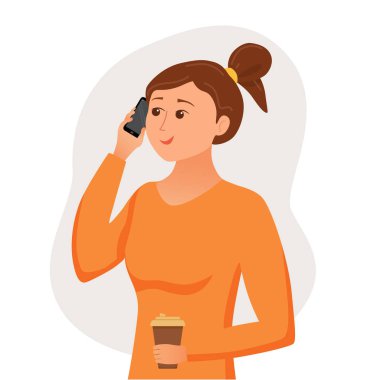 Onun elinde tutarak onun smartphone kullanarak konuşan kız.