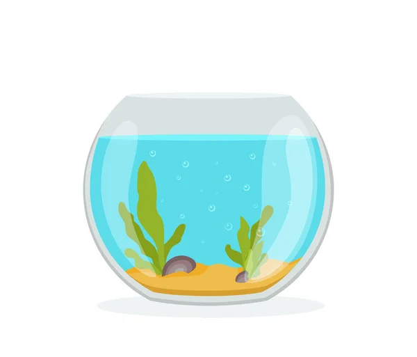 Vector acuario silueta de peces dorados ilustración con agua, algas marinas, conchas, burbujas de arena . — Vector de stock