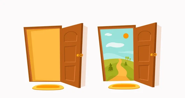 Ανοίξτε και κλείστε την πόρτα καρτούν εικονογράφηση πολύχρωμο διάνυσμα. — Διανυσματικό Αρχείο