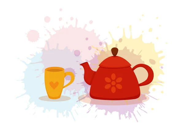 Teapot kreskówka kolorowy wektor ilustracji. Płaski czajnik — Wektor stockowy