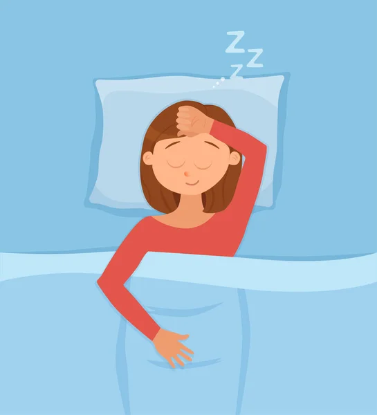 Dormir cara de mujer personaje de dibujos animados chica feliz tienen un dulce sueño — Vector de stock