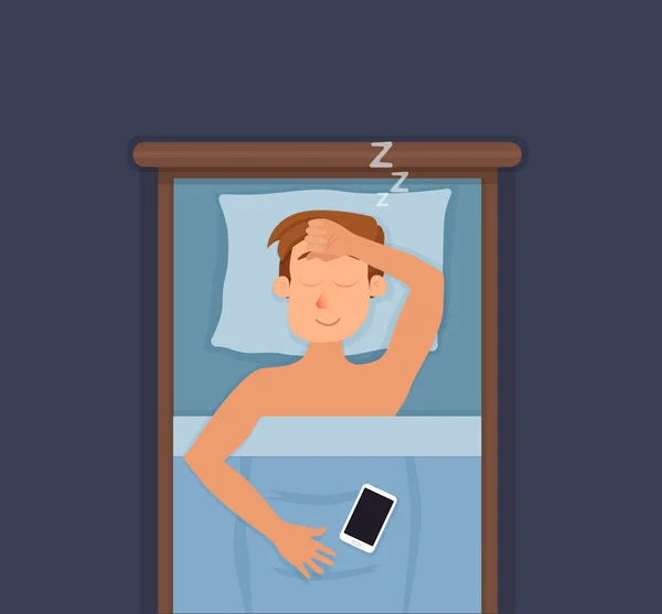 Sleeping man Face tecknad figur lycklig kille har en söt dröm — Stock vektor