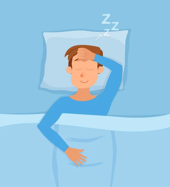 Спящий мужчина персонаж мультфильма счастливый парень имеет сладкий сон — стоковый вектор