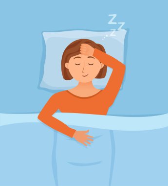 Sleeping woman face cartoon character happy girl have a sweet dream. Person with closed eyes clipart