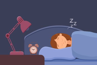 Uyuyan kadın yüz çizgi film karakteri mutlu kız tatlı bir rüya var. Kapalı gözlü kişi