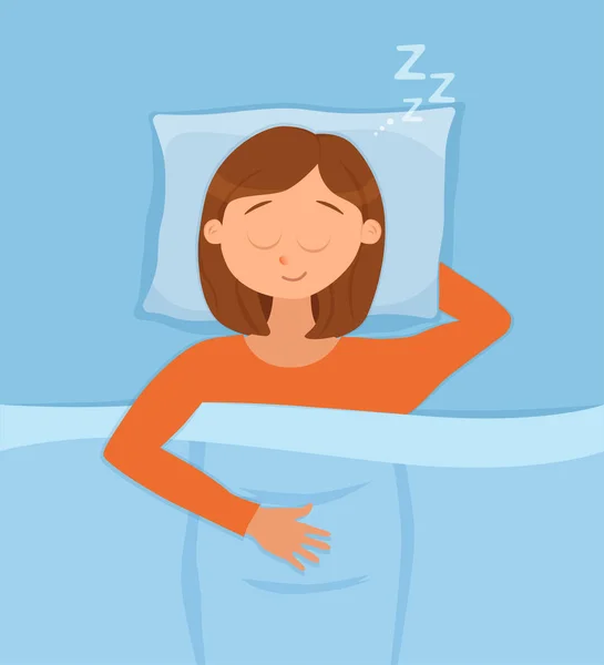 Alvó nő arca rajzfilmfigura boldog lány egy édes álom. Csukott szemmel rendelkező személy — Stock Vector