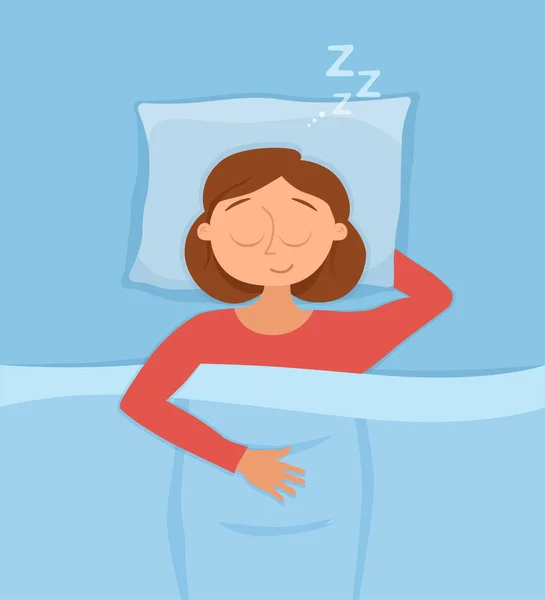 Κοιμισμένος γυναίκα πρόσωπο καρτούν χαρακτήρα ευτυχισμένο κορίτσι έχουν ένα γλυκό όνειρο. Πρόσωπο με κλειστά μάτια — Διανυσματικό Αρχείο