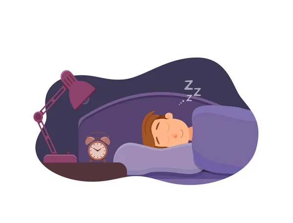 Durmiendo hombre cara de dibujos animados personaje feliz chico tener un dulce sueño — Vector de stock