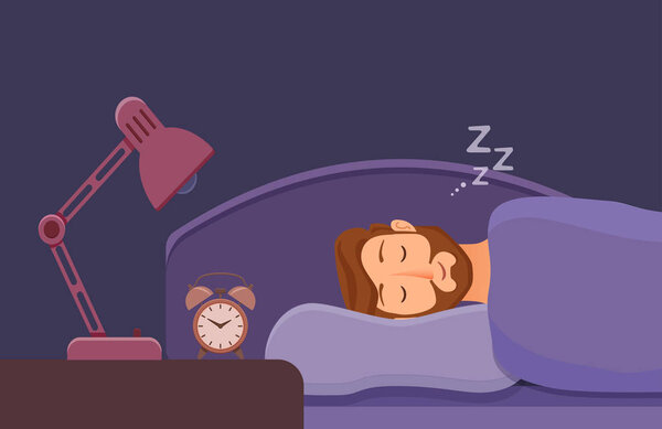 Sleeping man face cartoon character happy guy have a sweet dream