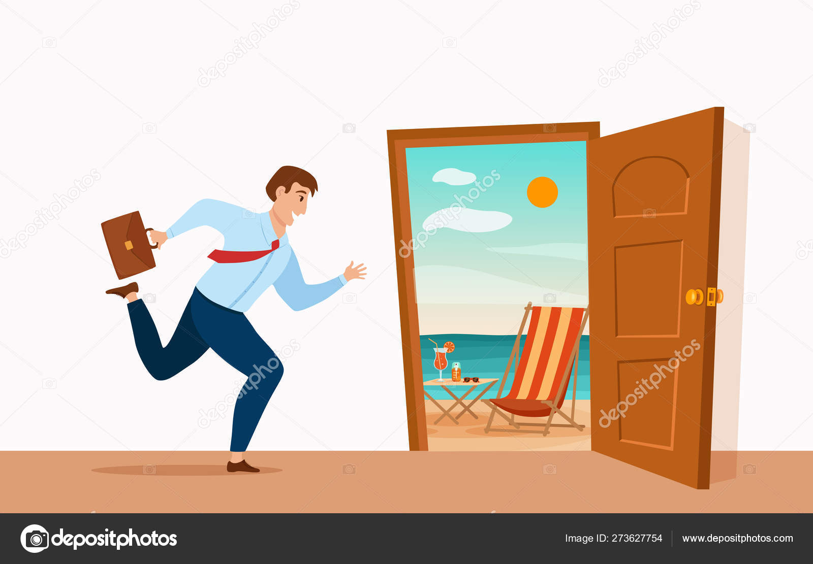 Running Businessman With Briefcase In Hand A Colorful Cartoon Flat