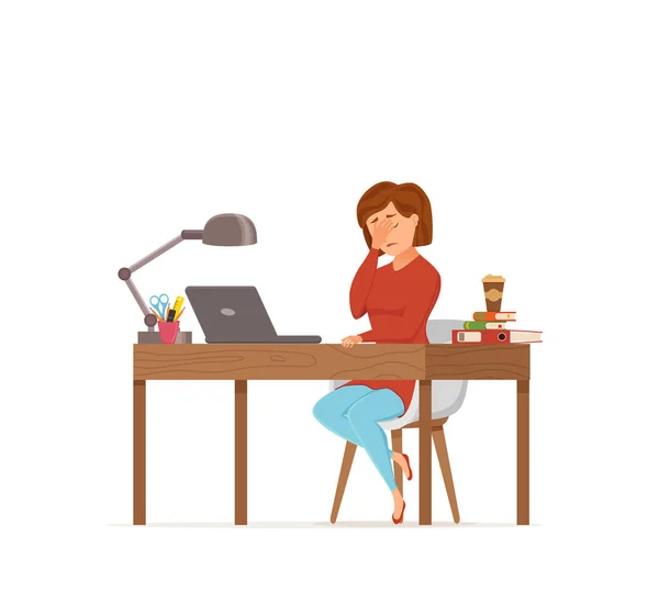 Woman working on computer colorful vector concept. — Stock Vector