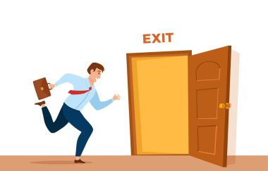 İşadamı, açık kapı vektör çizgi film kavramına koşar.