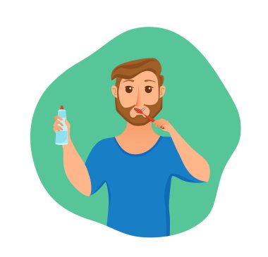 Genç adam fırça diş karikatür tarzı vektör kavramı.