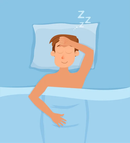 Álmatlan ember arca rajzfilmfigura szenved álmatlanságban. — Stock Vector
