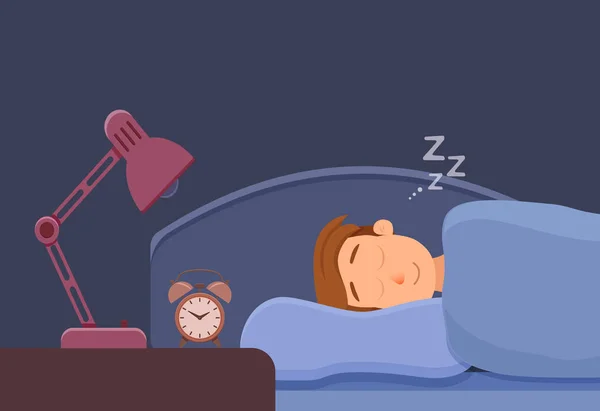 Pria tanpa tidur menghadapi karakter kartun yang menderita insomnia . - Stok Vektor