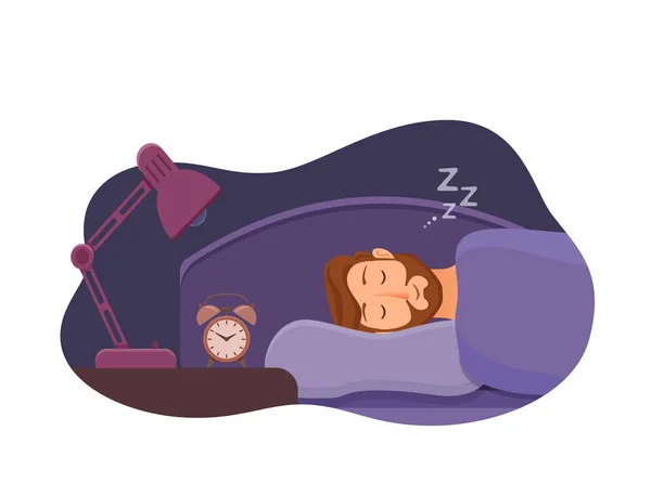 Χαρακτήρας κινουμένων σχεδίων πρόσωπο άγρυπνες άνθρωπος πάσχει από αϋπνία. — Διανυσματικό Αρχείο