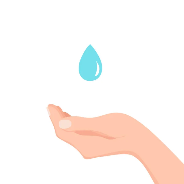 Ilustração vetorial de queda de gota de água na mão . — Vetor de Stock