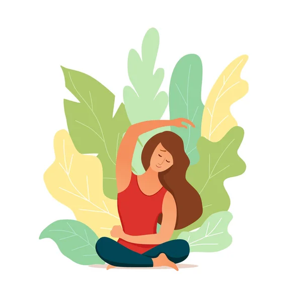 Junges Mädchen, das Yoga-Pose Meditation Vektor Illustration. — Stockvektor
