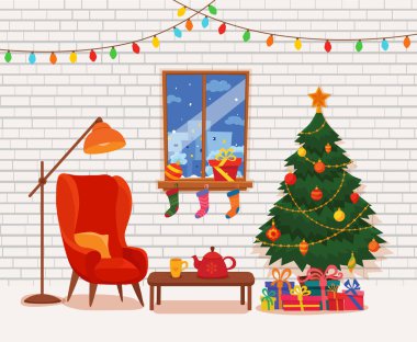 Vektör çizim süslenen Noel ağacı