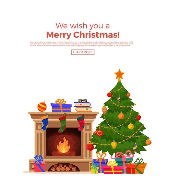 Weihnachtsbaum mit Lichtern und Geschenken — Stockvektor