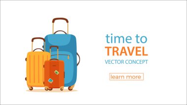 Travel suitcase vector cartoon colorful concept. Tourists packing luggage clipart