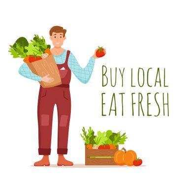 Yerel organik ürünler çizgi film vektörü kavramını ye.