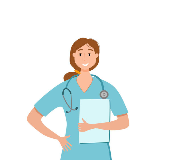 Medical woman in face protection mask cartoon characters vector illustration.