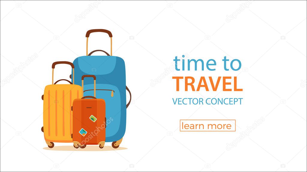 Travel suitcase vector cartoon colorful concept. Tourists packing luggage