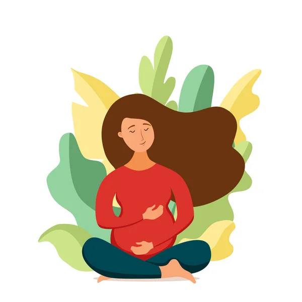 Jeune femme enceinte pratiquant le yoga Illustration vectorielle de style dessin animé. — Image vectorielle