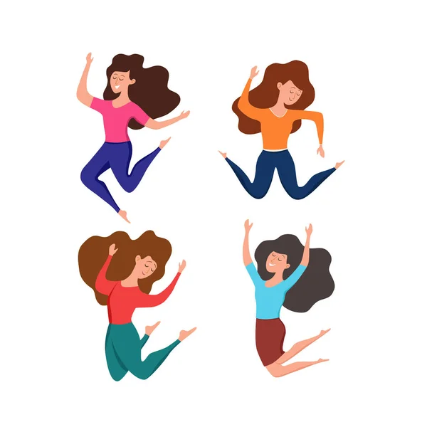 Heureuses jeunes filles sautant dans différentes poses illustration vectorielle . — Image vectorielle