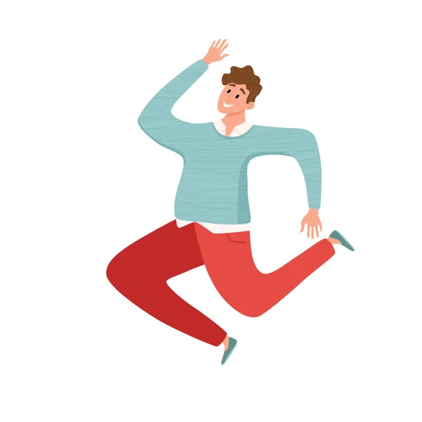 Gelukkig jong guy springen in verschillende poses vector illustratie — Stockvector