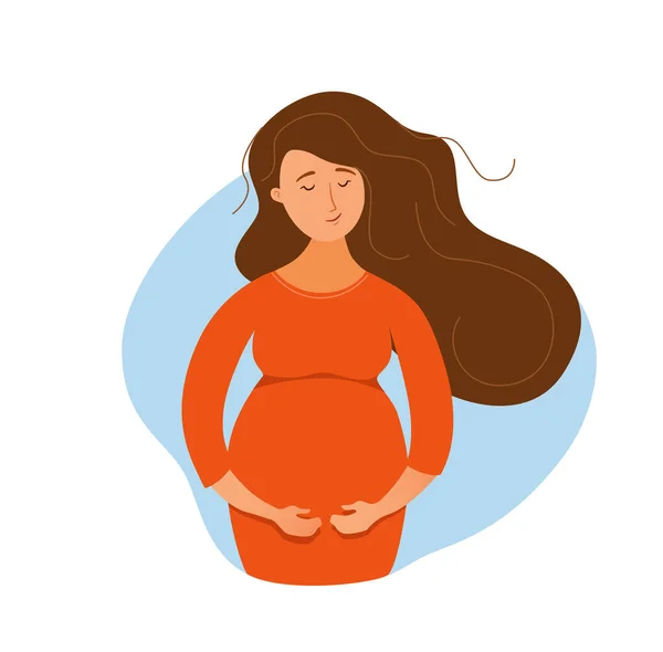 Pregnant happy young girl vector colorful cartoon illustration. — Stockový vektor