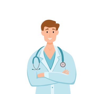 Yüz koruma maskesindeki tıbbi insanlar çizgi film karakterleri vektör illüstrasyonu