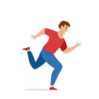 Sevimli renkli karikatür düz tarzı koşu çocuk vektör illüstrasyon