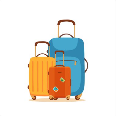 Seyahat valizi vektör karikatür renkli konsept. Tasarım şablonu